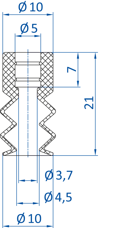 Размеры сильфонной вакуумной присоски FIPA серии SBU-2 21.010.119